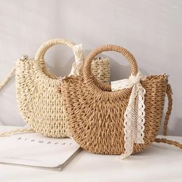 Drawstring 2024 Straw Bag Rattan Woven Half-Moon Beach Handbag For Women Large Capacity Shoulder Tote Purse Ladies Holiday Crossbody