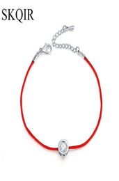 whole SKQIR Fashion Women Thin Red Cord Thread String Rope Chain with CZ Zirconia Silver Color Bracelet for Female Jewelry pul3269601