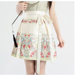 Skirts Chinese Style Improved Hanfu Exquisite Printed Mini Skirt For Women High Waist Slim A-line Pleated Horse Face