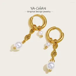 Hoop Earrings YACHAN In Stainless Steel For Women Luxury Baroque Pearl Charms Drop Earring Waterproof Jewelry