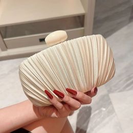 Pleated Satin Design Box Clutches Shaped Evening Banquet Bag Dress Prom Clutch Chain Shoulder Purses and Handabgs 240430