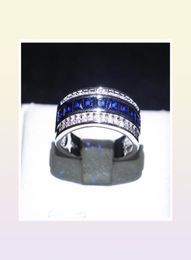 Exquisite Men 10kt White Gold Filled Brand Ring Blue Sapphire CZ Round Crystal Jewellery for Wedding Engagement Gift Size 812 4269781299905