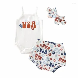 Clothing Sets Born Baby Girl My First 4th Of July Outfit Set Little Firecracker Romper Sleeveless Headband Summer Clothes