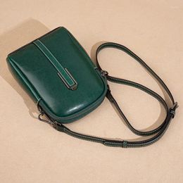 Evening Bags Oil Wax Cowhide Leather Women's Summer Phone Bag Crossbody Fashionable And Casual Shoulder Ladies' Small Shell Purse