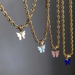 Choker Gold Colour Trend Twist Chains Charm Acrylic Butterfly Pendant Necklaces For Women Clavicle Chain Fashion Jewellery Collares