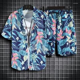 Men's Tracksuits Hawaiian Short Sleeve Suit For Men And Women Tropical Plant Print Fashion Button Shirt Top Shorts