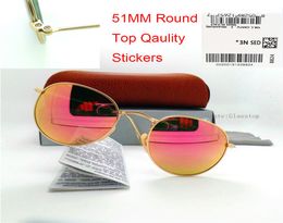Top Quality Luxury Round Glass Lens Men Women Brand Designer Sunglasses UV400 3447 51MM Vintage Mirror Shade Classic Goggle Sticke2249582