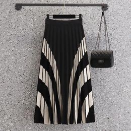 Skirts Black Striped Knitted Long Elegant High-Waisted Women'S Spring Autumn Winter Korean Style Fashion Harajuku Clothes