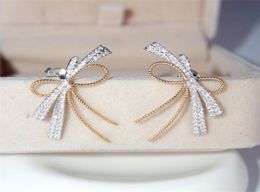 Sweet Cut Brand Luxury Jewelry 925 Sterling Silver Pave White Sapphire CZ Diamond Gemstones Party Women Wedding Bow Stud Earring F6362670