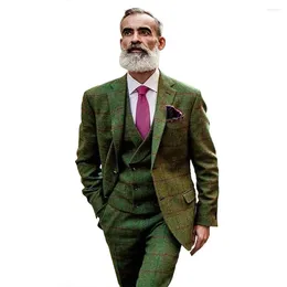 Men's Suits Plaid Tweed Modern Fit 3-Piece Suit Jacket Waistcoat & Trousers