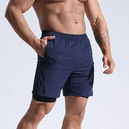 Men's Shorts Solid Colour Men Quick-drying Two-piece Sport For Basketball Running Elastic Waist Fitness Active