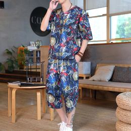 Men's Tracksuits Summer Chinese Style Men Casual Sets T-Shirts Pants 2 Piece Mens Sportswear Jogger Fashion Sports Suit