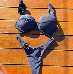 Women's Swimwear SEAURAL Sexy Brazilian Bikini Sets 3D Flowers Swimsuit Women 2024 New Swimwear Hard Pack Female Beachwear Solid Bathing Suit