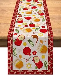 Table Cloth Shana Tova Linen Runners Kitchen Decor Jewish Year Rosh Hashanah For Dining Party Decoration