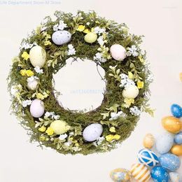 Decorative Flowers Door Wreath Hanging Easter Eggs Rattan Happy Party Home Decoration Gifts