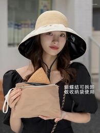 Ball Caps Summer Vinyl Sun Protective Bucket Hat Women's All-Match Big Brim Outdoor Bow UV Protection Tide