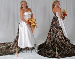 Modest Strapless Camo Black And White Wedding Dresses A Line Sweep Train Laceup Back Plus Size Bridal Gowns vestido de novia dres8850271