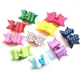 Dog Apparel 100PC/Lot Polka Dots Hair Bows Ribbon Cat Dogs Grooming Rubber Bands Pet Accessories