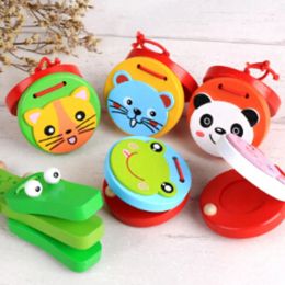 Blocks Kids Cartoon Wooden Castanets Music Instruments Baby Clapper Handle Musical Instruments Toys Educational Toys For Children