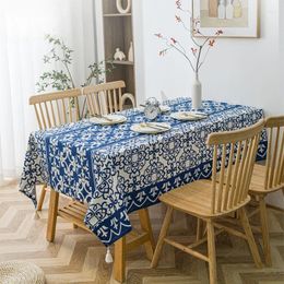Table Cloth Blue And White Porcelain Patterned Rectangular Tablecloth Chinese Style Floral Cover Cotton Dustproof Tabletop