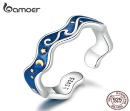 Sterling Silver 925 Lover Rings for Couple Blue Starry Sky of Van Gogh Open Finger Ring Design Jewelry Accessories SCR608 2202095516156