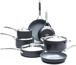 Cookware Sets Paris Pro Hard Anodized Healthy Ceramic Nonstick 11 Piece Pots And Pans Set With Stainless Steel Lids