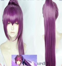 Anime Fate Grand Order FGO Scathach ponytail Cosplay Wig Dark Purple Long Hair8105955