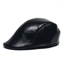 Berets Men Autumn Winter Warm Leather Cap Retro Cabbie Sboy Caps British Classic Painter Style Gatsby Hats Driving Working