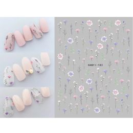 3D Nail Stickers Watercolour Blue White Flower Art Decals Beauty Decoration For TIP NAIL 240430