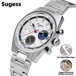 Sugess Watch 38mm Chronograph Watches of Men Original ST1902 Swanneck Movement Waterproof Mechanical Wristwatches Domed Sapphire 240419