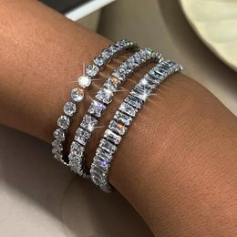 Strand Sparkling Cubic Zircon Tennis Bracelets For Women Luxury Dainty Stackable Silver Color Chain Crystal CZ Banquet Wedding Jewelry