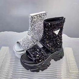 Sandals High Top Internet Celebrity Thick Soled Casual For Women's Summer One Line Sports Beach With Sequin