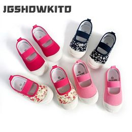 Spring Autumn Baby Girl Shoes Kids Canvas Children Casual Sneakers Candy Colour Flowers For Girls Floral Prints 240415