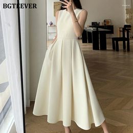 Casual Dresses BGTEEVER Fashion Spring Summer Ladies Vestidos O-neck Slim Waist Female Mid-Length Dress Elegant Sleeveless A-line