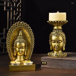 Candle Holders Buddha Head Candlestick Ornaments Antique Creative Porch Zen Chinese Simple Household Decoration Resin Crafts