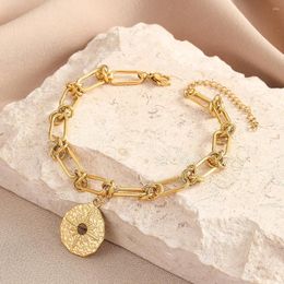 Link Bracelets QIAMNI Punk Gold Colour Geometric Round Sun Pendant Chain Couple For Women Men Adjustable Bangles Jewellery Pulseras