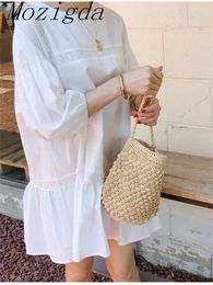 Party Dresses Summer Puff Sleeve Lace Patchwork Dress Women White Korean Loose Cotton Laides Short Sleeved Woman Vestidos