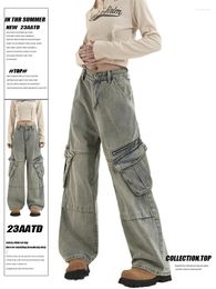 Women's Jeans Women Blue Cargo Baggy Aesthetic Vintage Oversize Cowboy Pants Harajuku Streetwear Denim Trousers Y2k 2000s Trashy Clothes