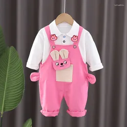 Clothing Sets Children's 2024 Spring Baby Girl Clothes 9 To 12 Months Outfit Set For Kids Cartoon White T-shirts Overalls Boys Suits