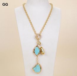 Pendant Necklaces GuaiGuai Jewellery 27quot White Biwa Pearl Blue Turquoise Gems Stone Lariat Chain Necklace7106732
