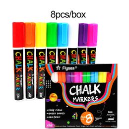 Markers 8 pieces/set of liquid chalk marker pens erasable multi-color fluorescent LED writing board glass window art 8-color marker pensL2405