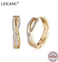 LEKANI Round Hollow Line Shape Hoop Earrings For Women Champagne Gold Earring Anniversary White Cubic Zirconia Fashion Jewellery 2105502772