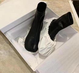 Woman Paris Tabi Boots Style Japan Original Box 40mm Heel Black Leather Tabi Ankle Boots Sock Split Toe New Shoes 35393348383