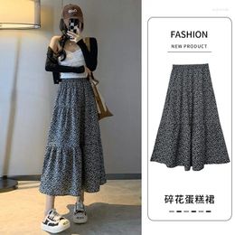 Skirts Women Skirt Fragmented Flower High Waist A-line Cake Mid Length Large Swing Long Slimming