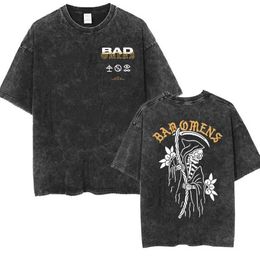 Men's T-Shirts Bad omens band music tour 2024 T-shirt wash retro 90s mens clothing Y2k hip-hop T-shirt casual oversized T-shirt street clothingL2403