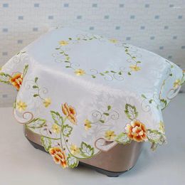 Table Cloth Luxury Satin Rose Flower Embroidery Tea Cover Wedding Tablecloth Kitchen Christmas Decoration And Accessories