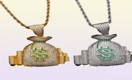 Hip Hop New Style Money Bag Pendant Necklace Iced Out Micro Pave CZ Stone Gold Silver Plated Charm Chain for Men Women9497518