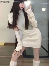 Party Dresses Knitted Dress For Women Half Turtleneck Slim Waist Robe Vestido Feminino Casual Korean Fashion Mini Bodycon Y2k Clothes