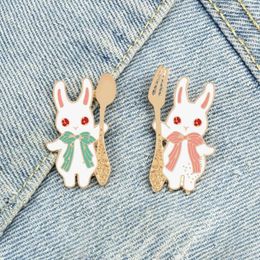 Brooches Cartoon Lovely Animal Enamel Pins Cute Bowknot Creative Holding Spoon Fork Badges Backpack Lapel Pin Gifts