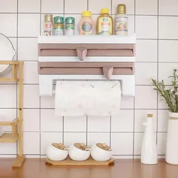 Hooks Plastic Wrap Storage Rack With Cutter Grill For Refrigerator Kitchen Organiser Paper Towel Holder Shelving